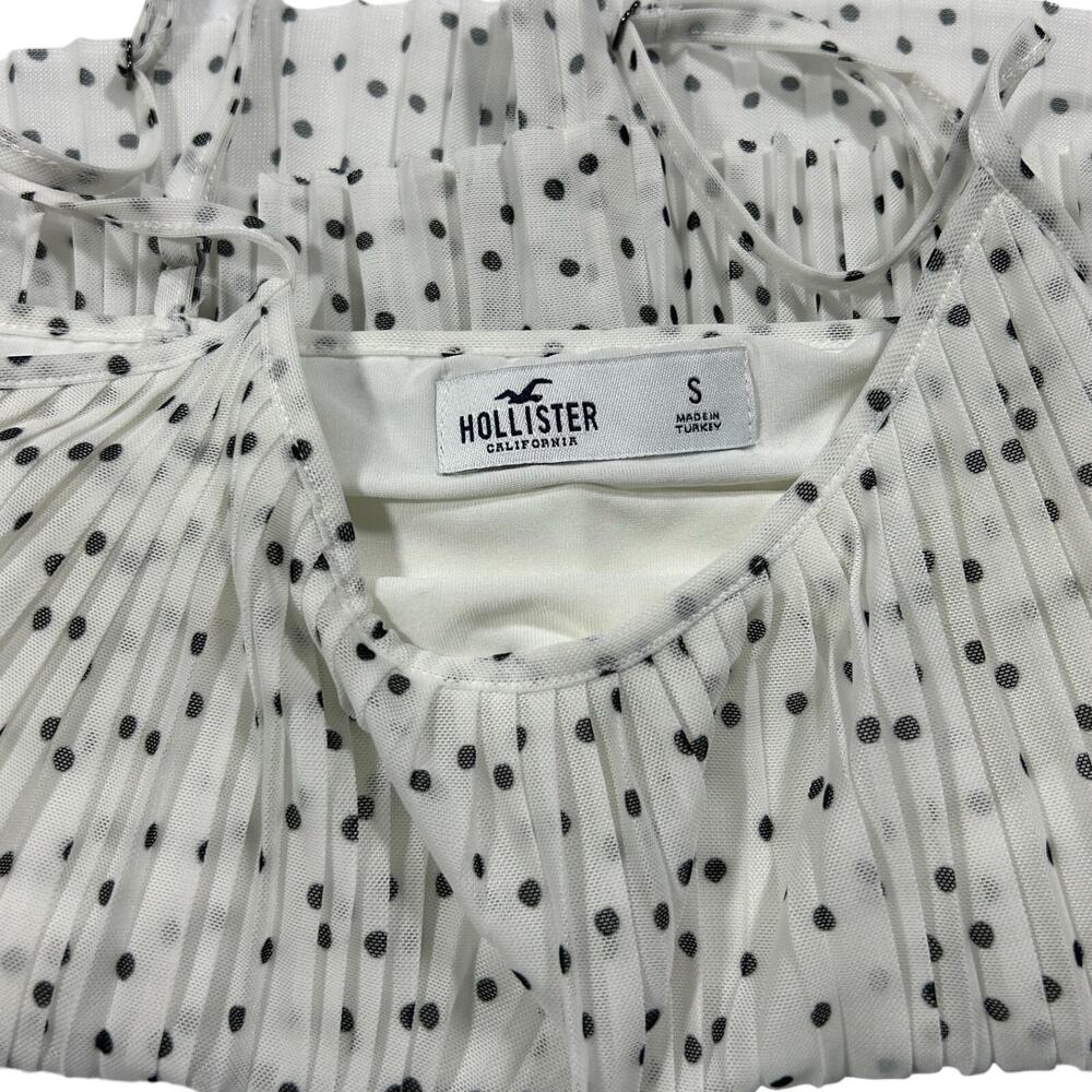 Hollister Sheer Polka Dot Pleated Babydoll Cami Top White Black Sz S - Picture 6 of 7